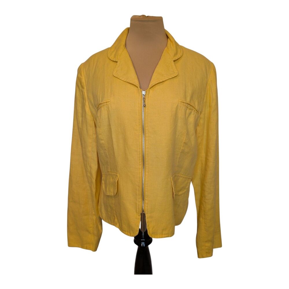 International Scene Womens Size 9/10 Bright Yellow Linen Jacket Classic Casual